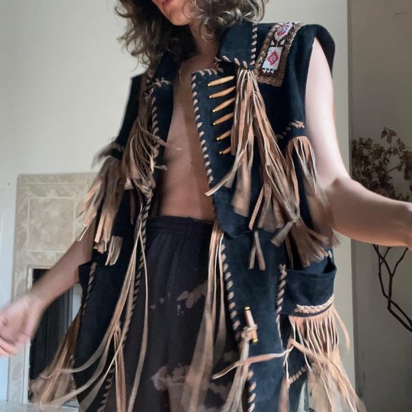 Leather Fringe Southwestern Vest Unisex XL - Picture 7 of 7